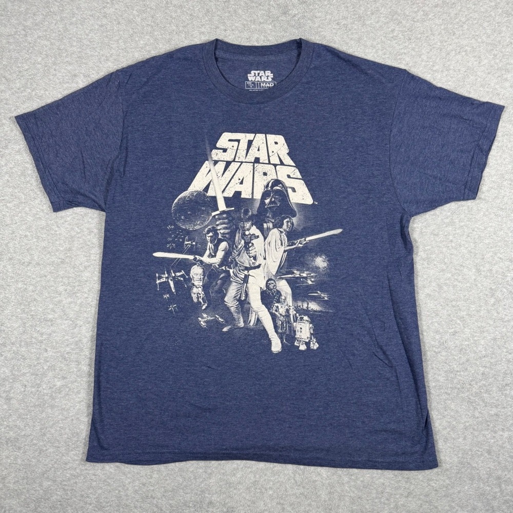 Star Wars Mad Engine Mens Large Blue Heather Graphic T-Shirt Darth Vader Luke